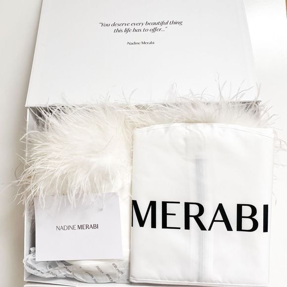 Nadine Merabi Jumpsuit White Colette Strapless Feathers New Size Small 6 - Picture 11 of 15